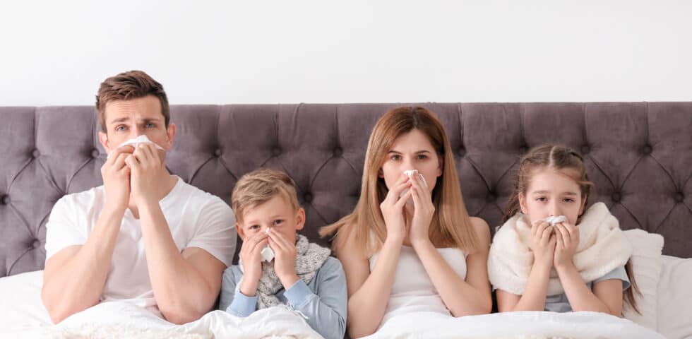 family suffering from cold