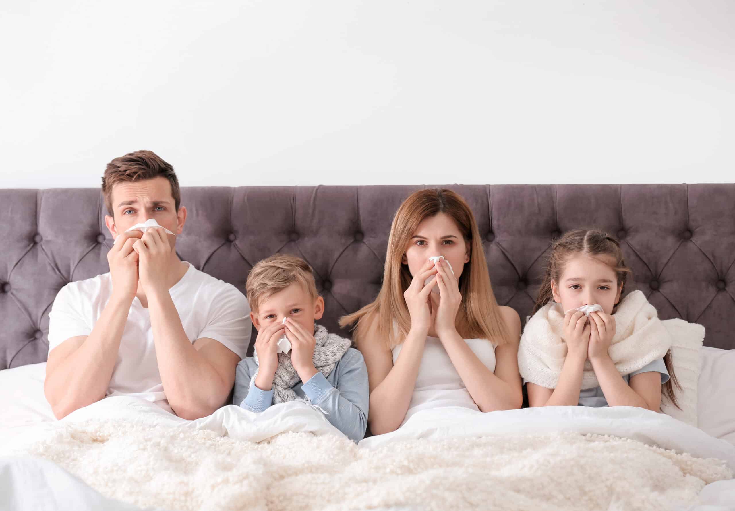 family suffering from cold