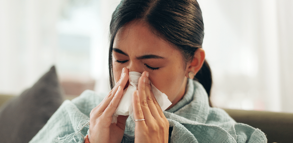 woman suffering from seasonal allergies in rural alaska