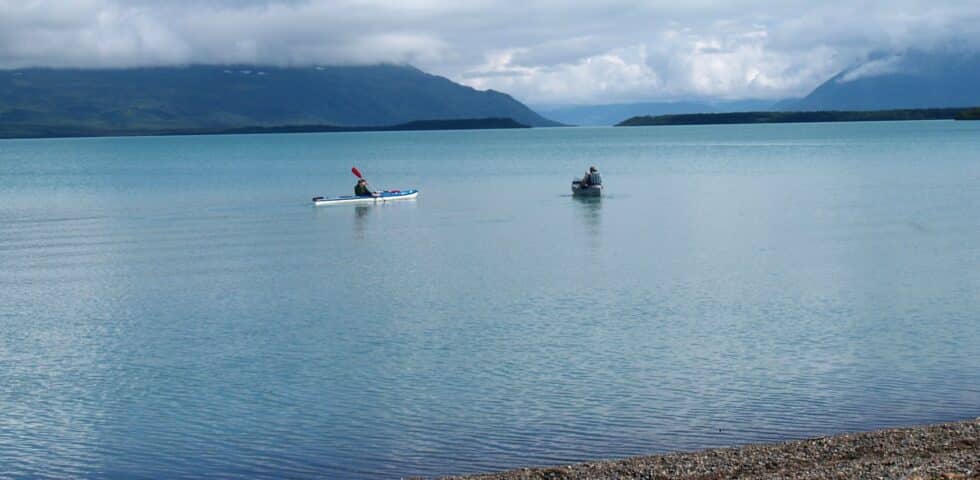 people kayaking in a lake
